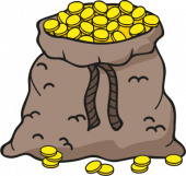 cartoon bag overflowing with gold coins